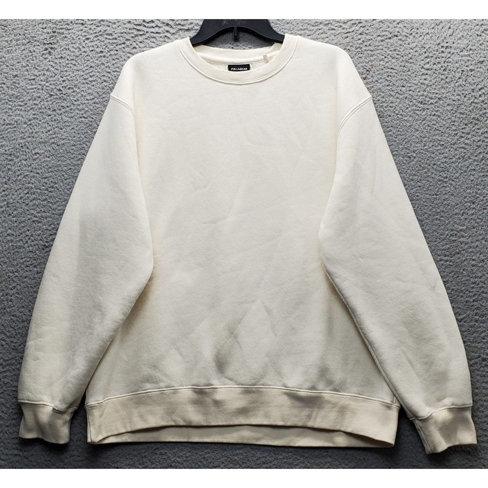 Pull & Bear Sweatshirt Mens Medium Tan Fleece Lined Cotton Long Sleeve‎ Pullover